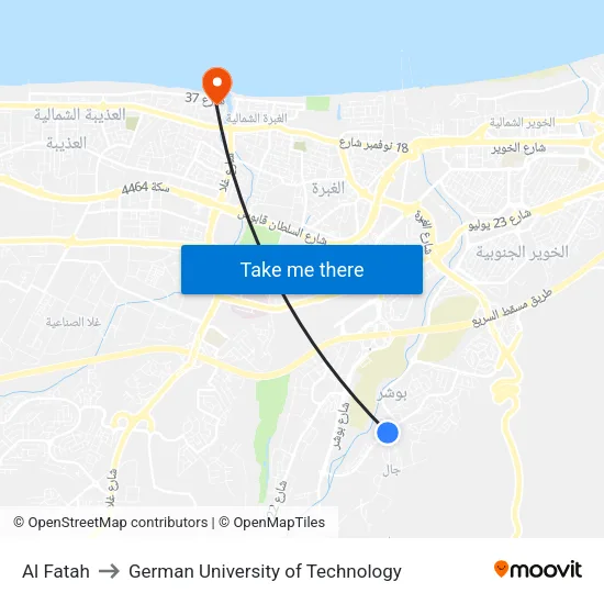 Al Fatah to German University of Technology map