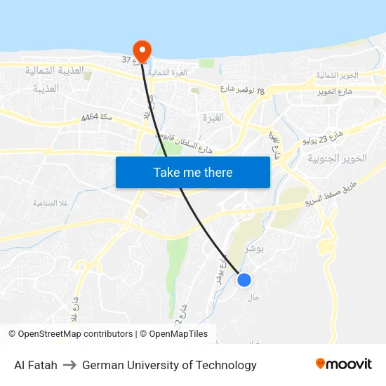 Al Fatah to German University of Technology map