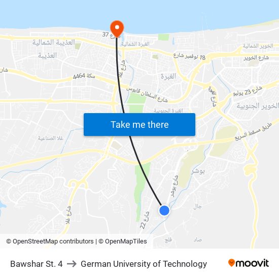 Bawshar St. 4 to German University of Technology map