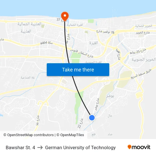 Bawshar Street 4 to German University of Technology map