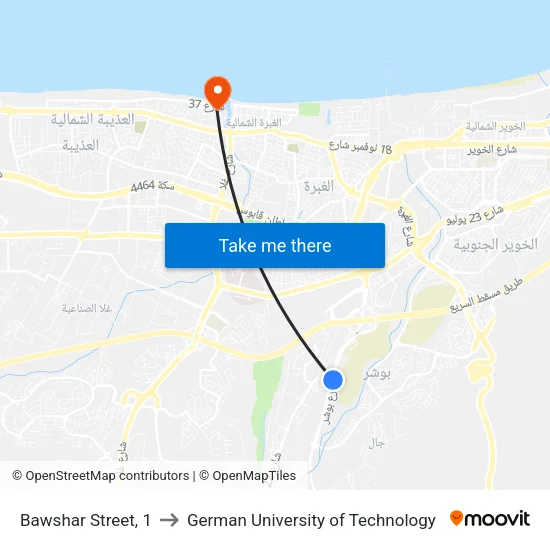 Bawshar Street, 1 to German University of Technology map