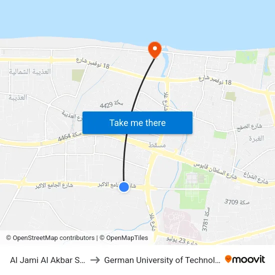 Al Jami Al Akbar St. 2 to German University of Technology map