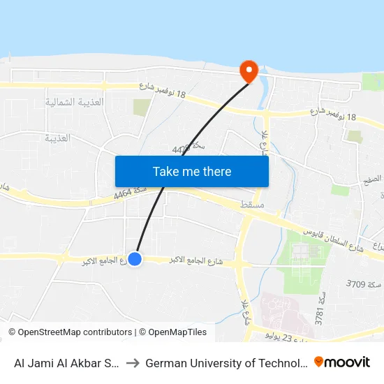 Al Jami Al Akbar St. 1 to German University of Technology map