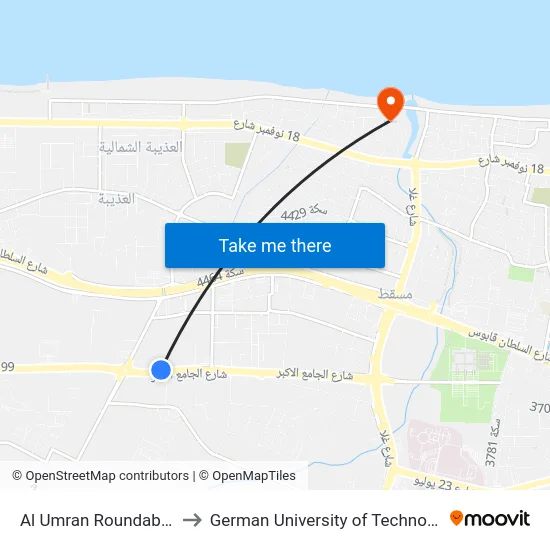 Al Umran Roundabout to German University of Technology map