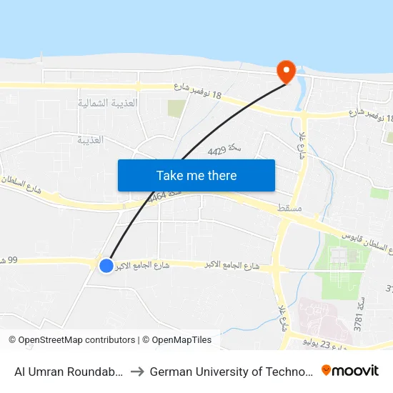 Al Umran Roundabout to German University of Technology map