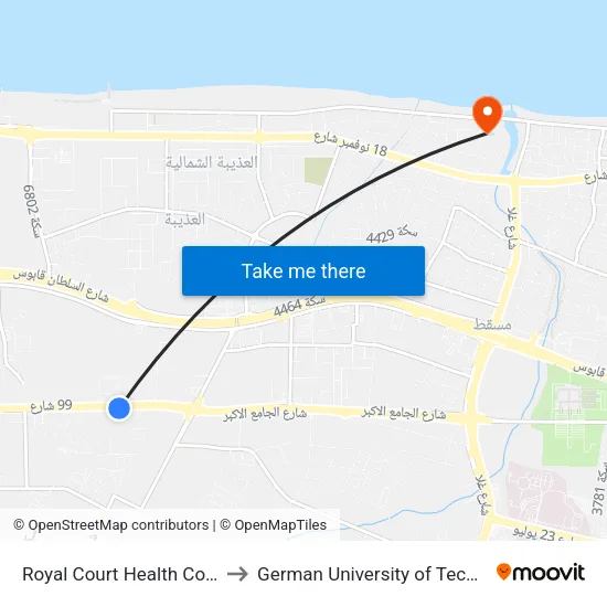 Royal Court Health Complex to German University of Technology map