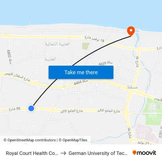 Royal Court Health Complex to German University of Technology map