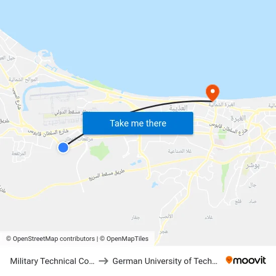 Military Technical College to German University of Technology map