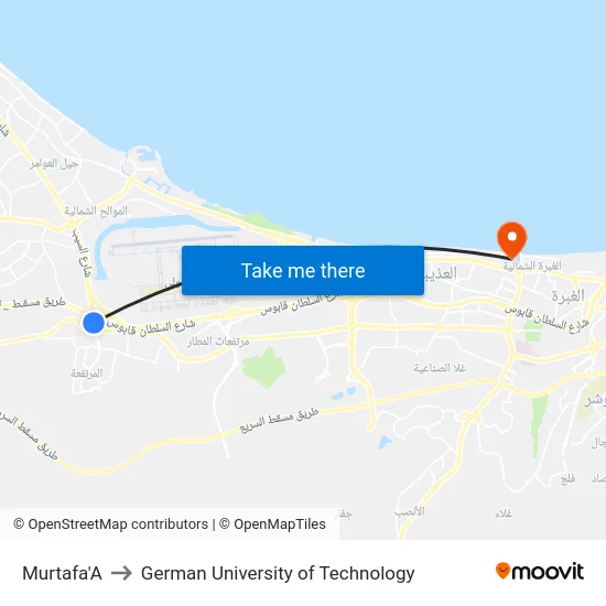 Murtafa'A to German University of Technology map