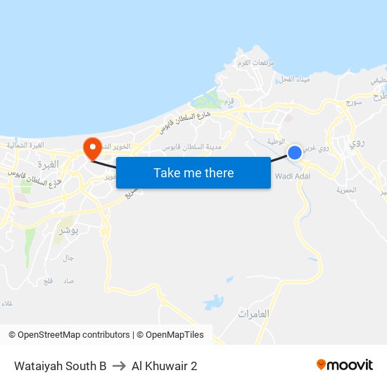 Wataiyah South B to Al Khuwair 2 map