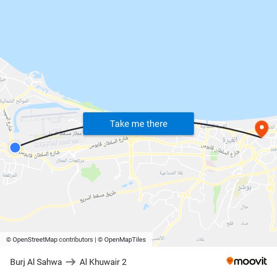 Burj Al Sahwa to Al Khuwair 2 map