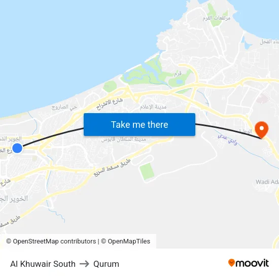 Al Khuwair South to Qurum map