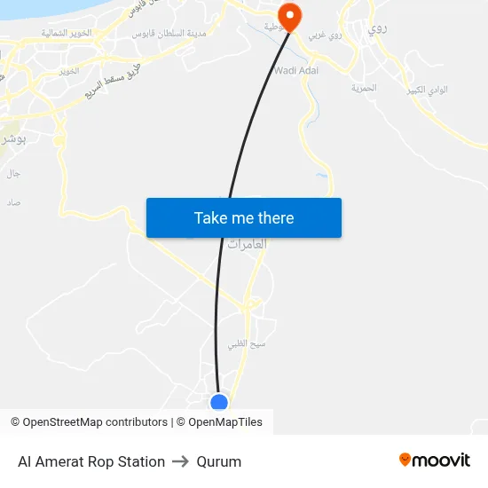 Al Amerat ROP Station to Qurum map