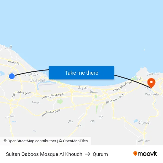 Sultan Qaboos Mosque Al Khoudh to Qurum map