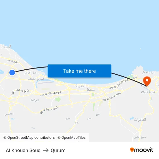 Al Khoudh Souq to Qurum map