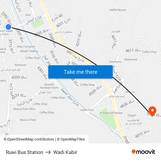 Ruwi Bus Station to Wadi Kabir map
