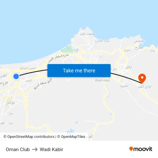Oman Club to Wadi Kabir map