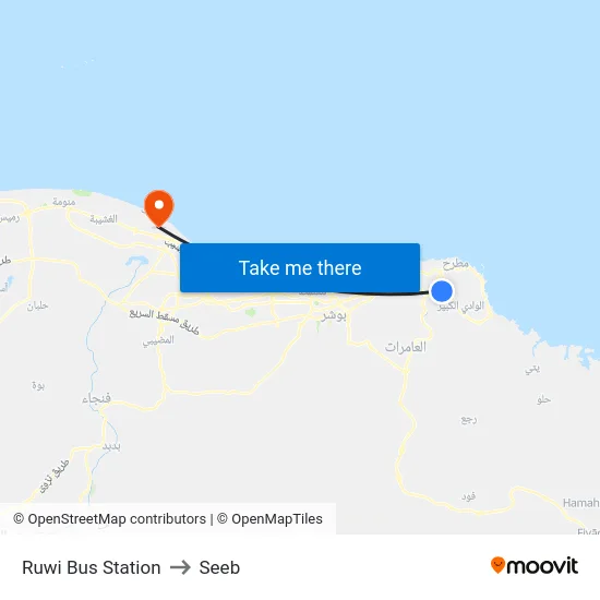 Ruwi Bus Station to Seeb map