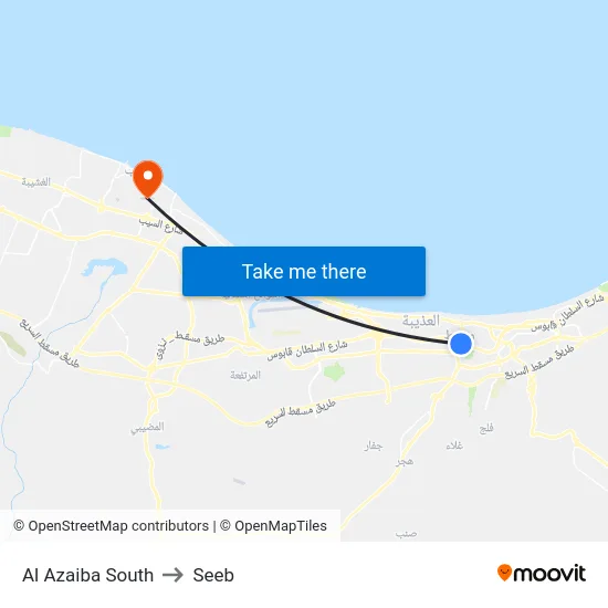 Al Azaiba South to Seeb map
