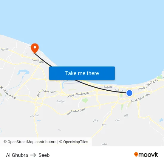 Al Ghubra to Seeb map