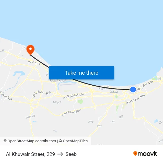 Al Khuwair Street, 229 to Seeb map