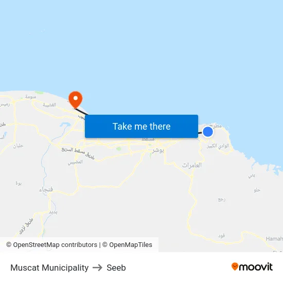 Muscat Municipality to Seeb map