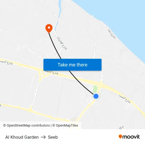 Al Khoud Garden to Seeb map