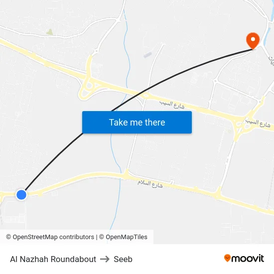 Al Nazhah Roundabout to Seeb map