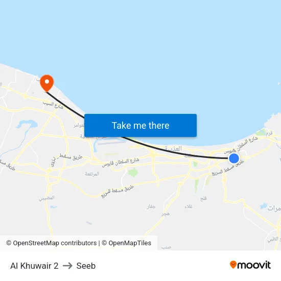 Al Khuwair 2 to Seeb map