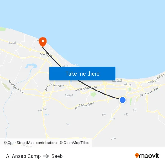 Al Ansab Camp to Seeb map