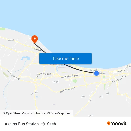 Azaiba Bus Station to Seeb map