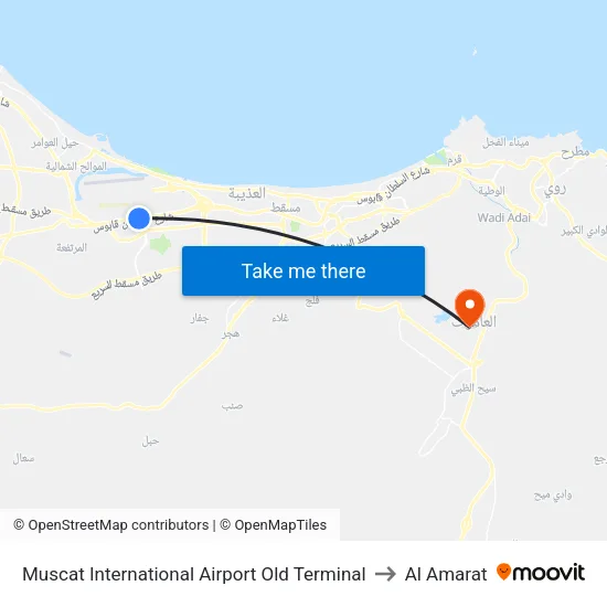 Muscat International Airport Old Terminal to Al Amarat map
