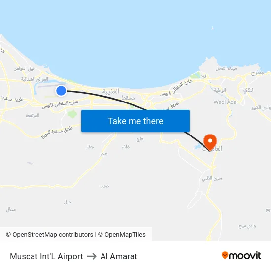 Muscat Int'L Airport to Al Amarat map
