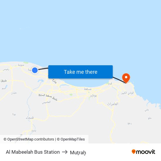 Al Mabeelah Bus Station to Muţraḩ map