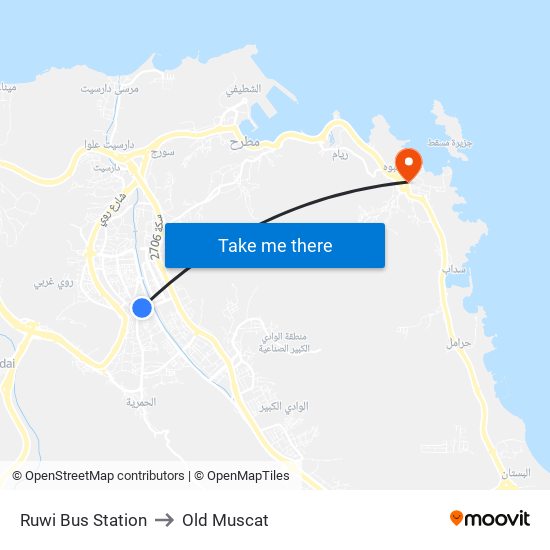 Ruwi Bus Station to Old Muscat map