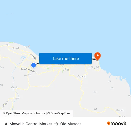 Al Mawalih Central Market to Old Muscat map