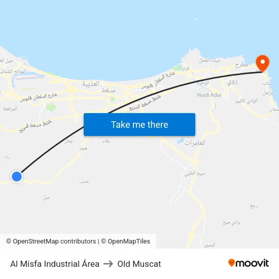 Al Misfa Industrial Área to Old Muscat map