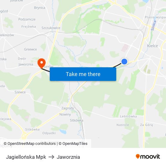 Jagiellońska Mpk to Jaworznia map