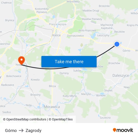 Górno to Zagrody map