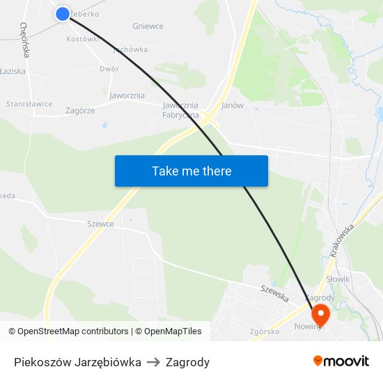 Piekoszów Jarzębiówka to Zagrody map