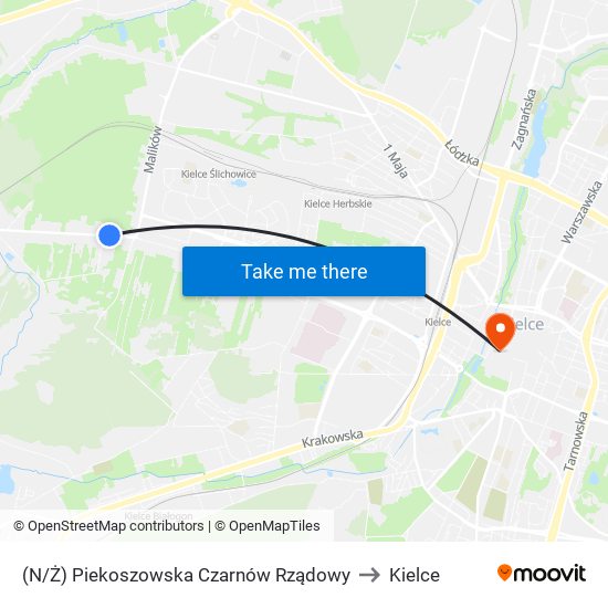 (N/Ż) Piekoszowska Czarnów Rządowy to Kielce map