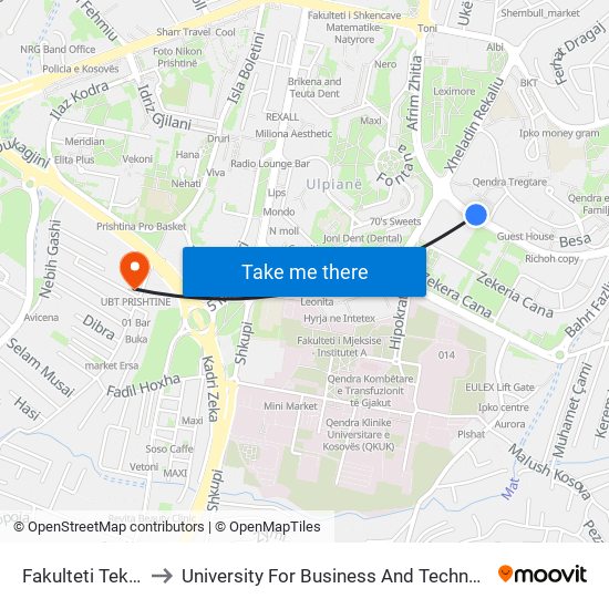 Fakulteti Teknik to University For Business And Technology map