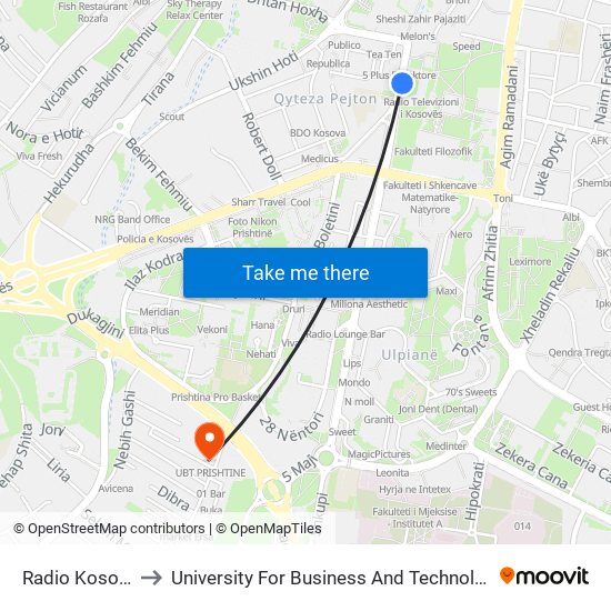 Radio Kosova to University For Business And Technology map
