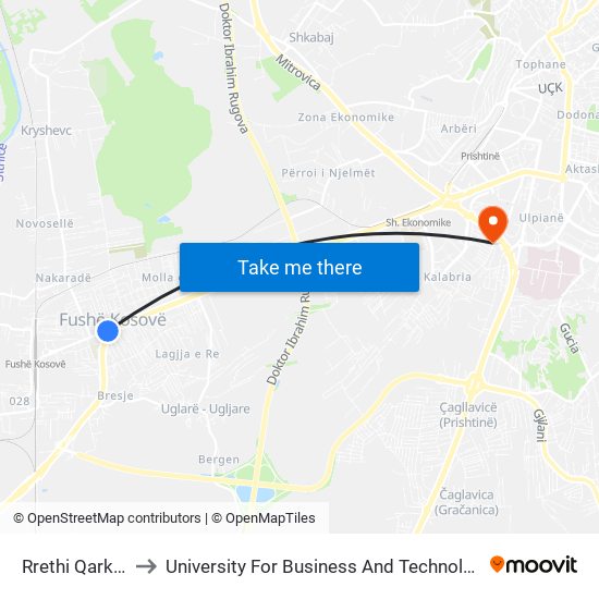 Rrethi Qarkor to University For Business And Technology map