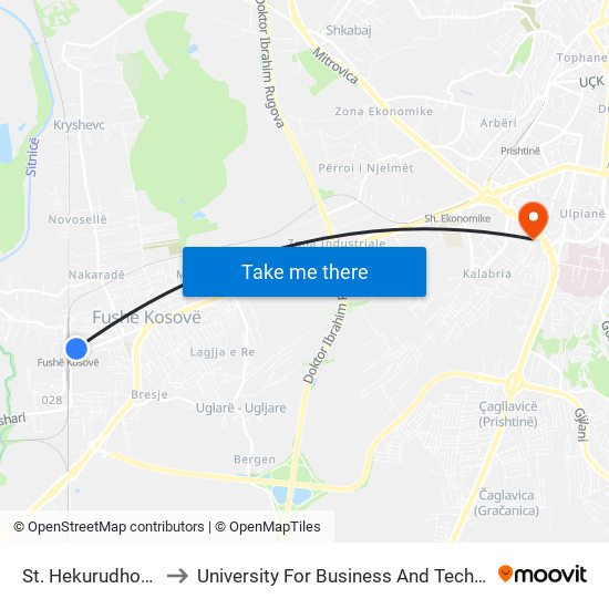 St. Hekurudhor-F.K to University For Business And Technology map