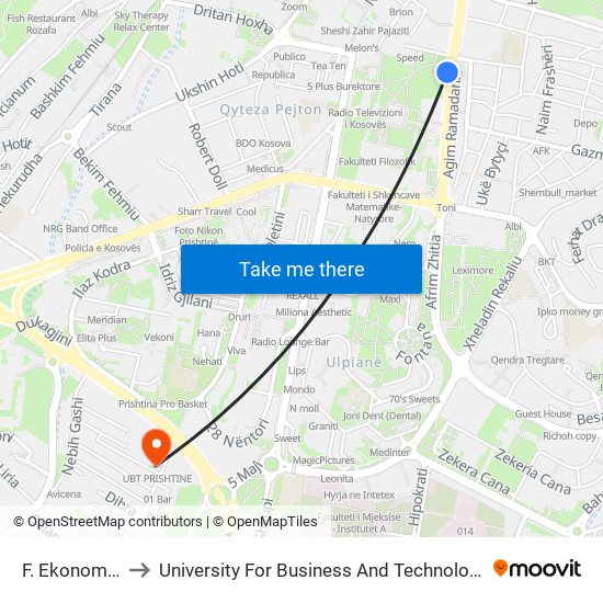 F. Ekonomik to University For Business And Technology map