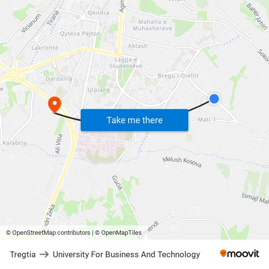 Tregtia to University For Business And Technology map