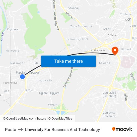 Posta to University For Business And Technology map