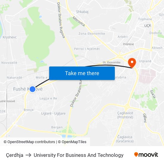 Çerdhja to University For Business And Technology map