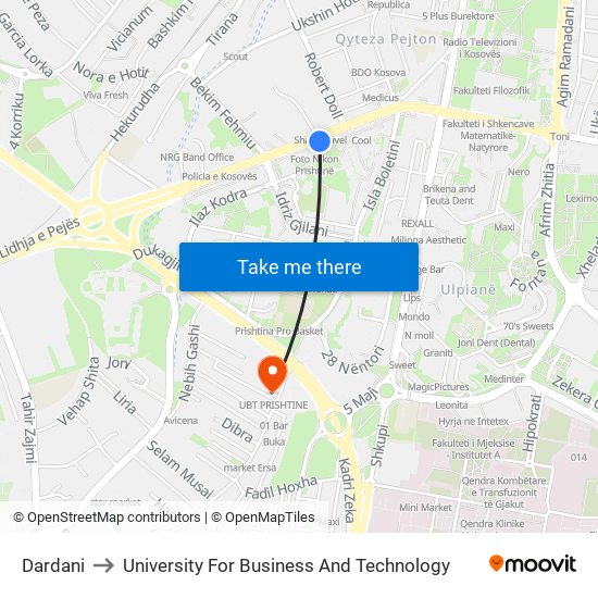 Dardani to University For Business And Technology map